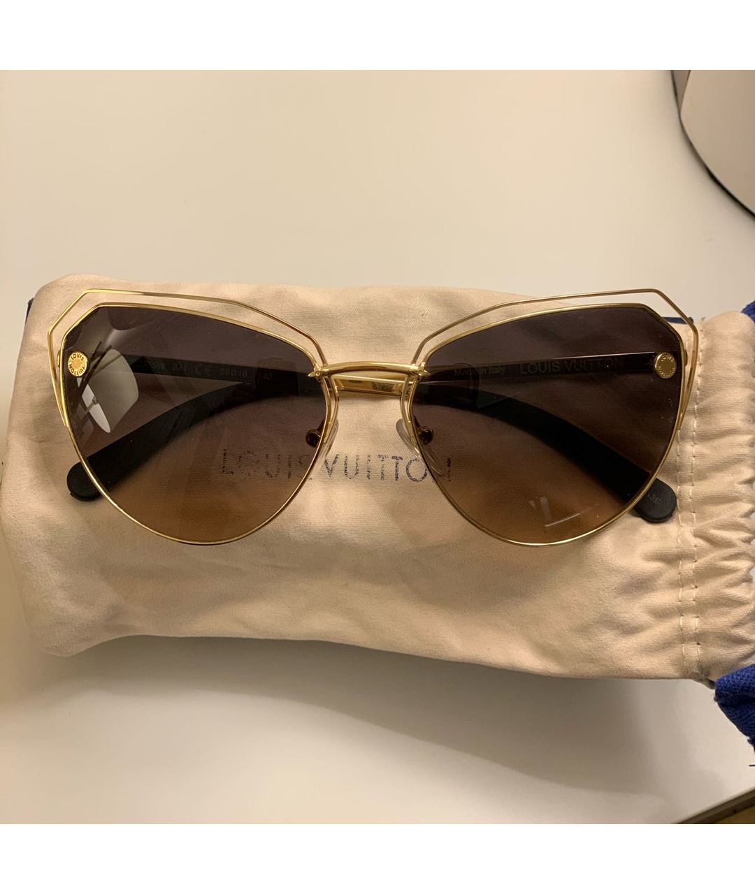 LOUIS VUITTON PRE-OWNED Коричневые металлические солнцезащитные очки, фото 4