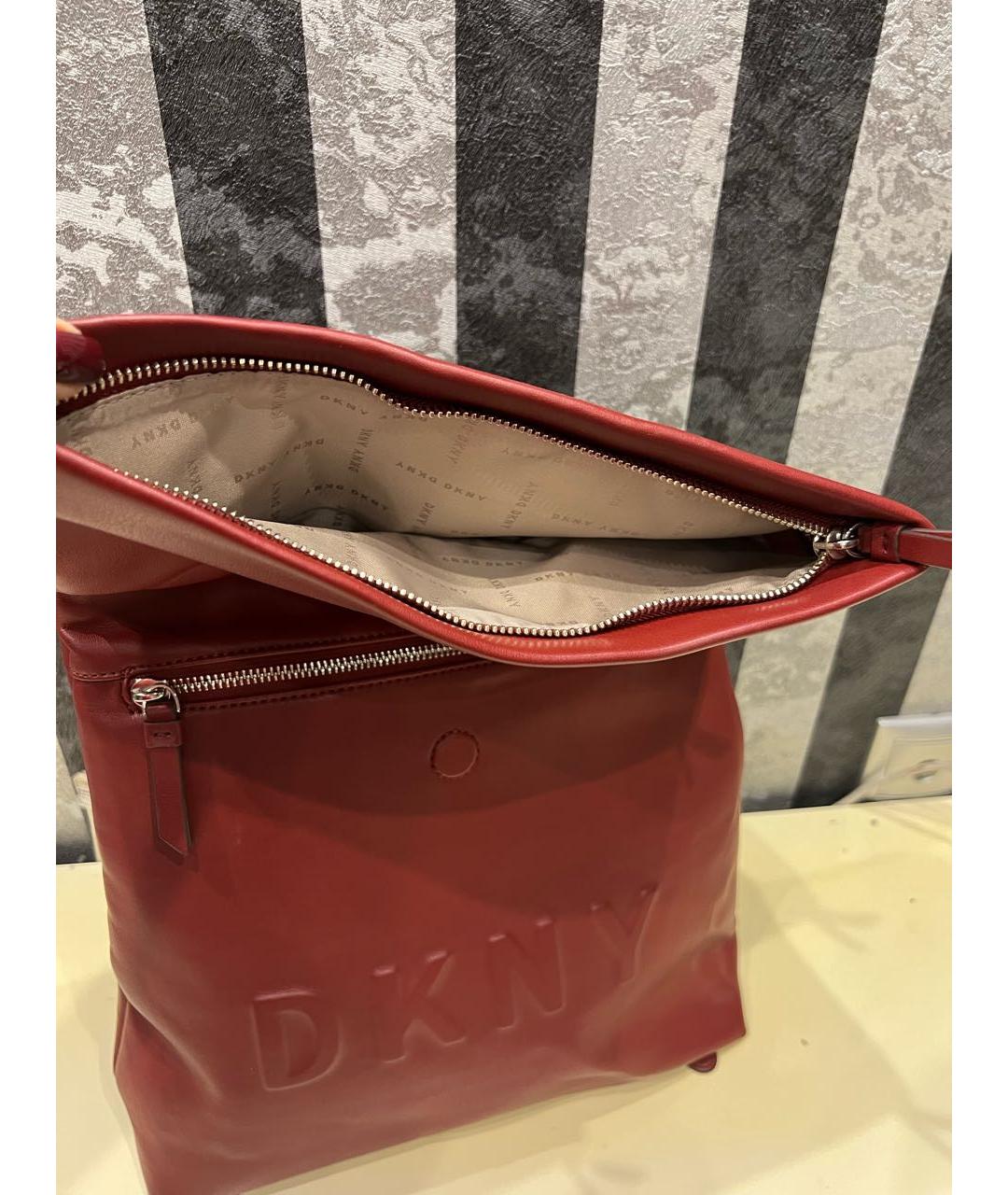DKNY Бордовый кожаный рюкзак, фото 5