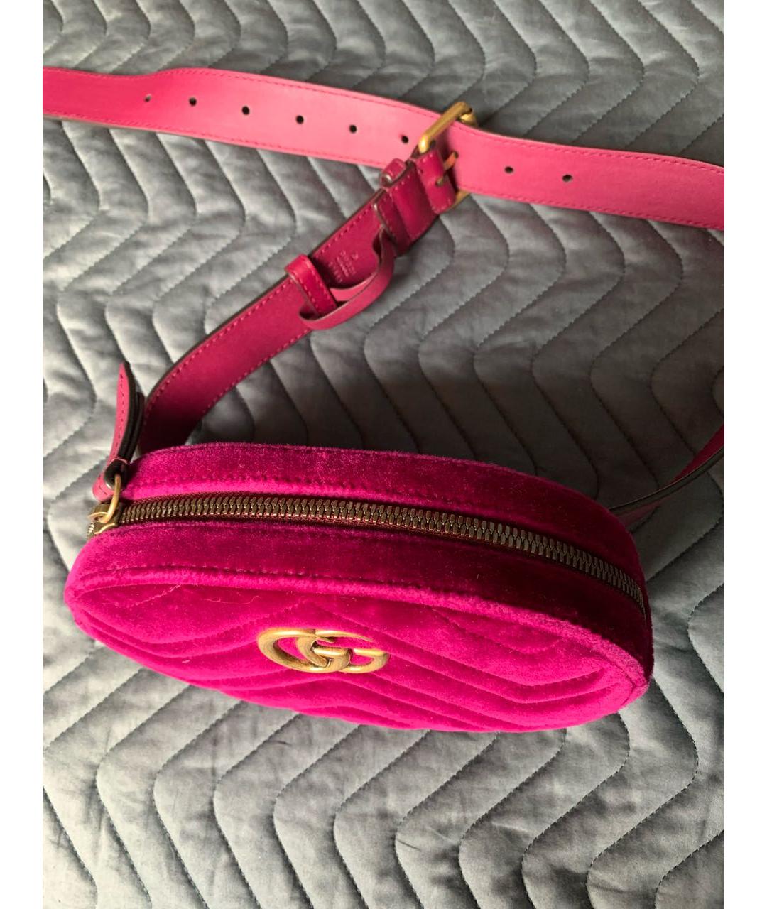 GUCCI Розовая бархатная поясная сумка, фото 2