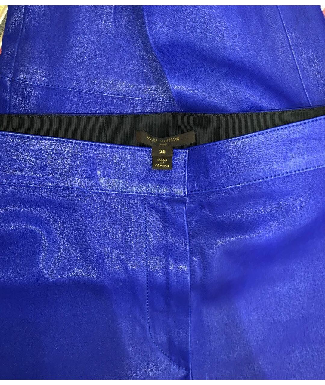 LOUIS VUITTON PRE-OWNED Синие кожаные прямые брюки, фото 5