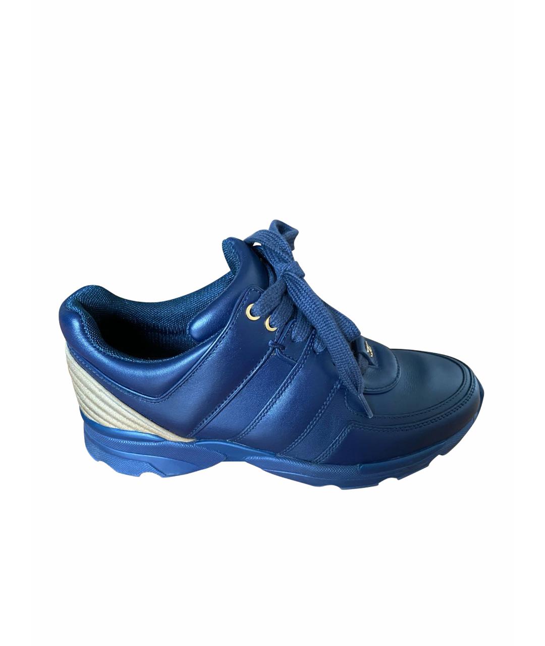 CHANEL PRE-OWNED Темно-синие кожаные кроссовки, фото 1
