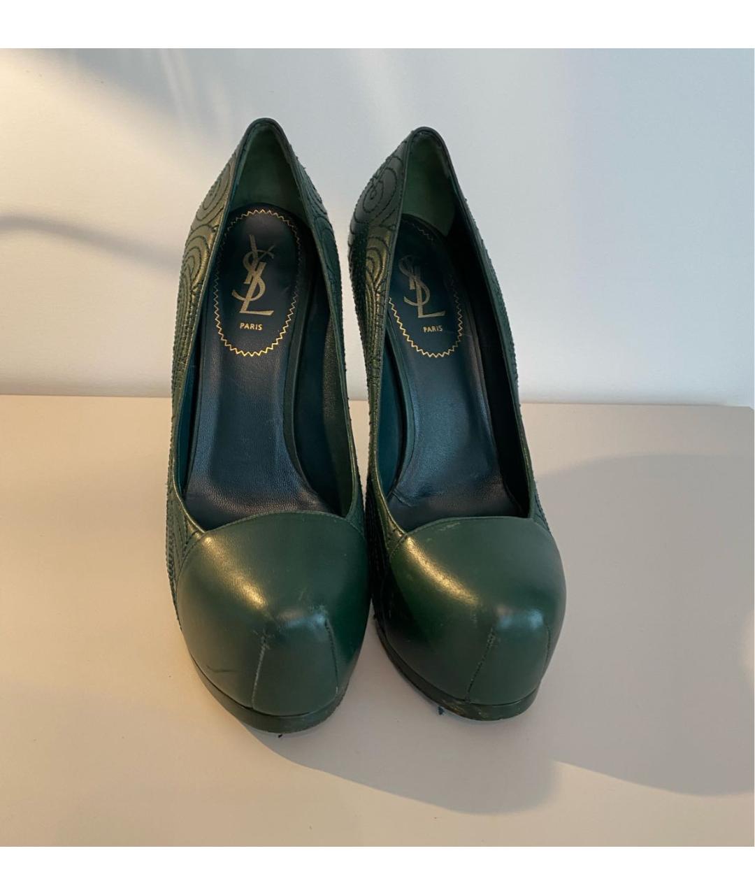 SAINT LAURENT Зеленые кожаные туфли, фото 4