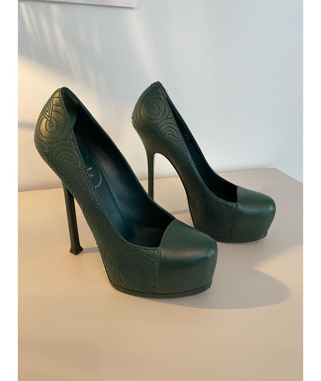 SAINT LAURENT Зеленые кожаные туфли, фото 3