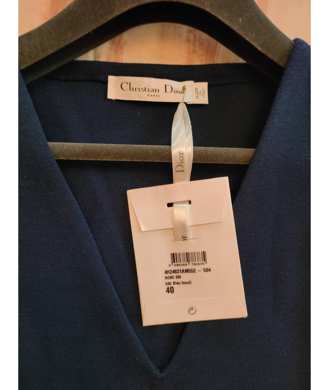 CHRISTIAN DIOR Темно-синее шерстяное повседневное платье, фото 3