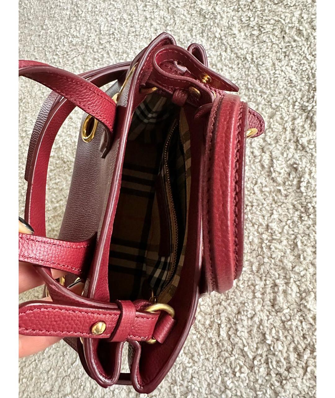 BURBERRY Бордовая кожаная сумка с короткими ручками, фото 4