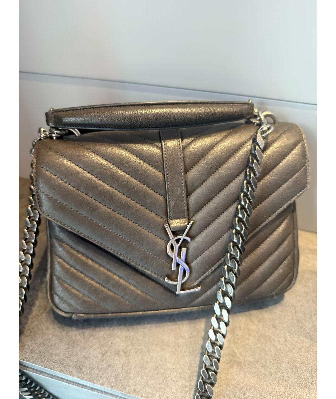 SAINT LAURENT Антрацитовая кожаная сумка через плечо, фото 2