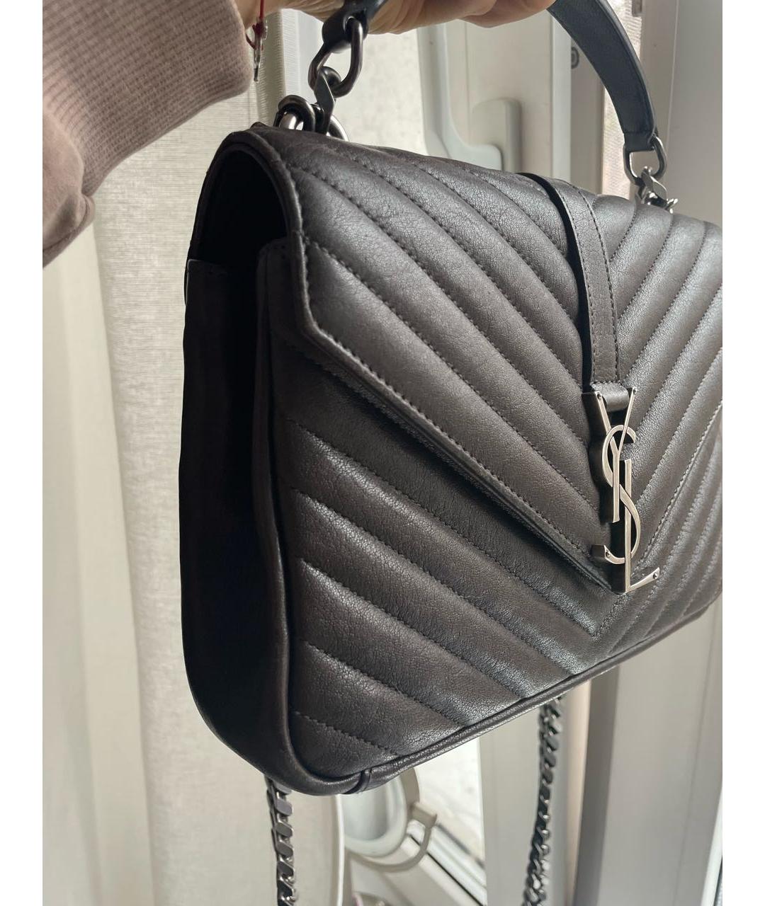 SAINT LAURENT Антрацитовая кожаная сумка через плечо, фото 2
