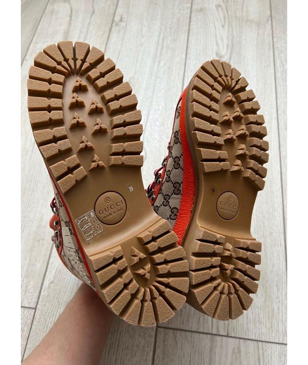 GUCCI Оранжевое кожаные ботинки, фото 3