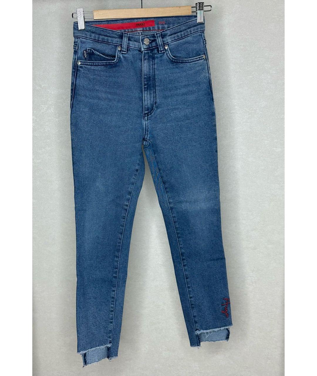HUGO BOSS Синие хлопко-полиэстеровые джинсы слим, фото 4