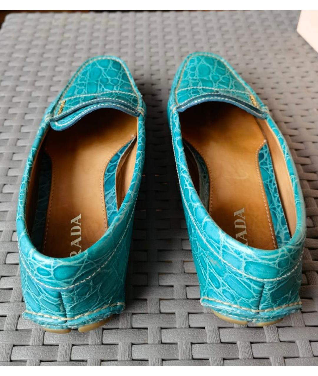 PRADA Бирюзовые кожаные мокасины, фото 3