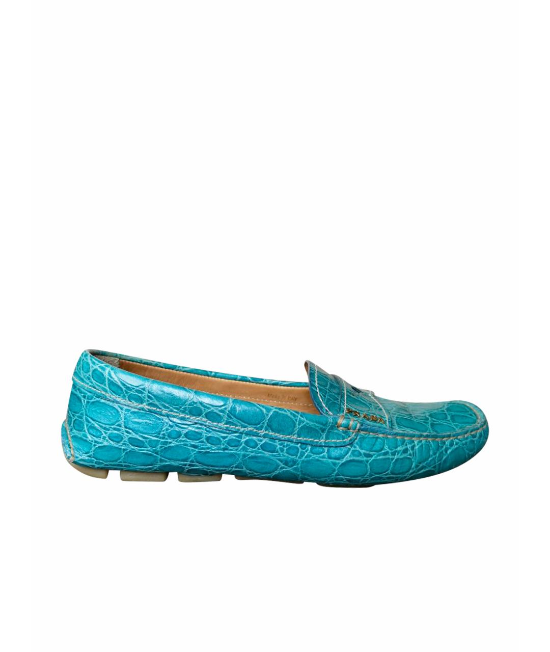 PRADA Бирюзовые кожаные мокасины, фото 1