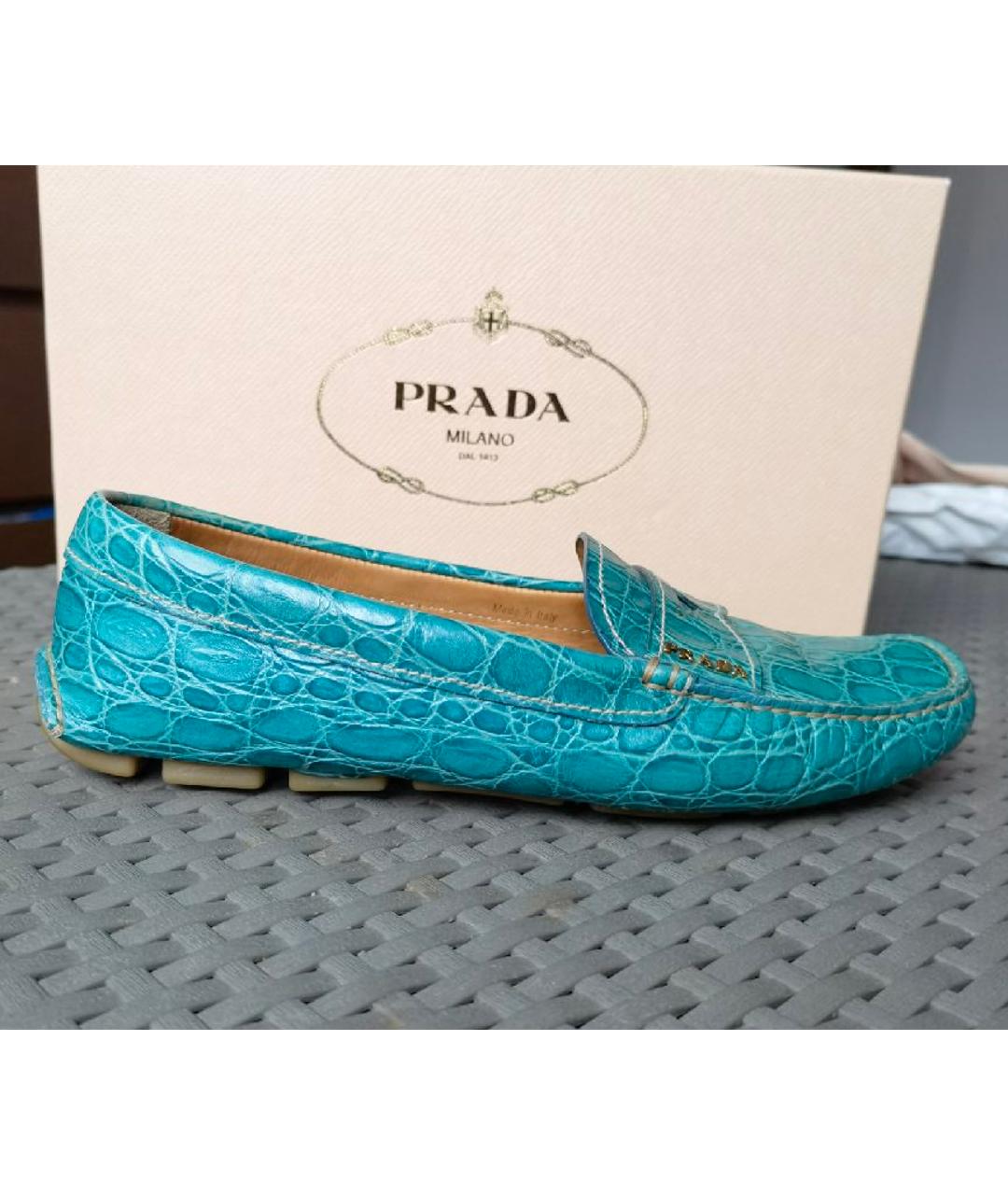 PRADA Бирюзовые кожаные мокасины, фото 9