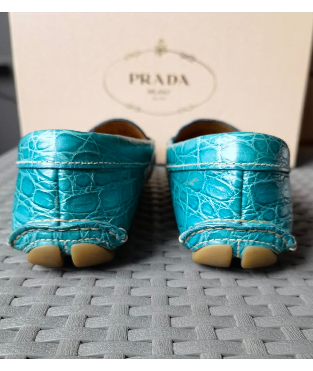 PRADA Бирюзовые кожаные мокасины, фото 4