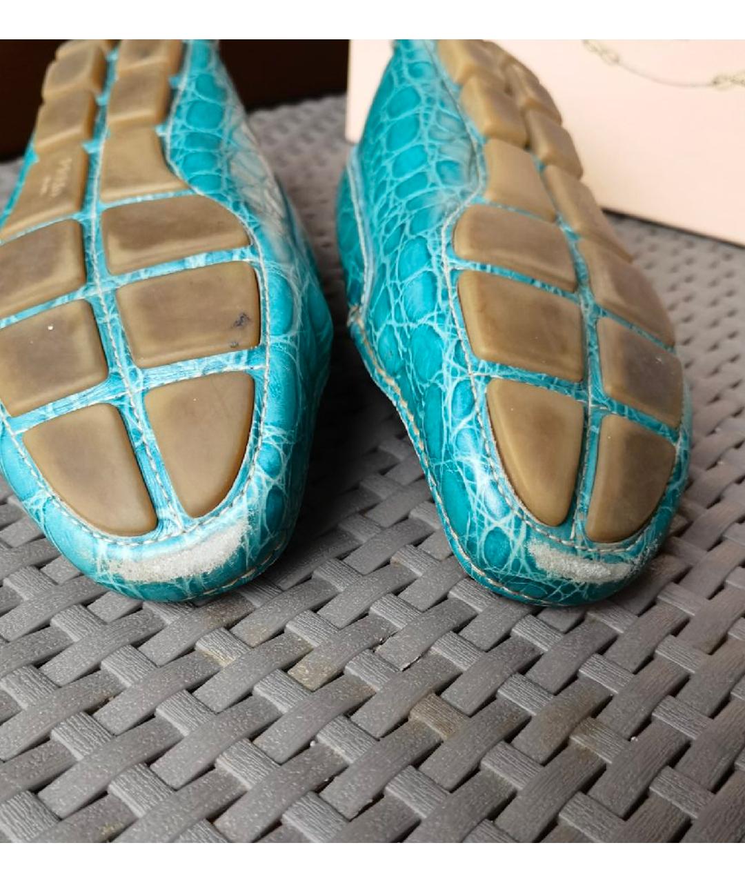 PRADA Бирюзовые кожаные мокасины, фото 8