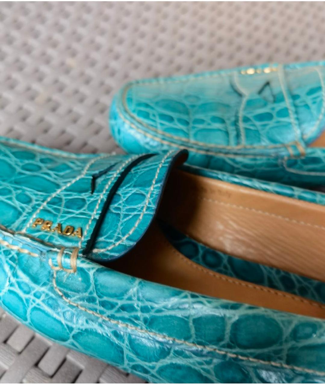 PRADA Бирюзовые кожаные мокасины, фото 6