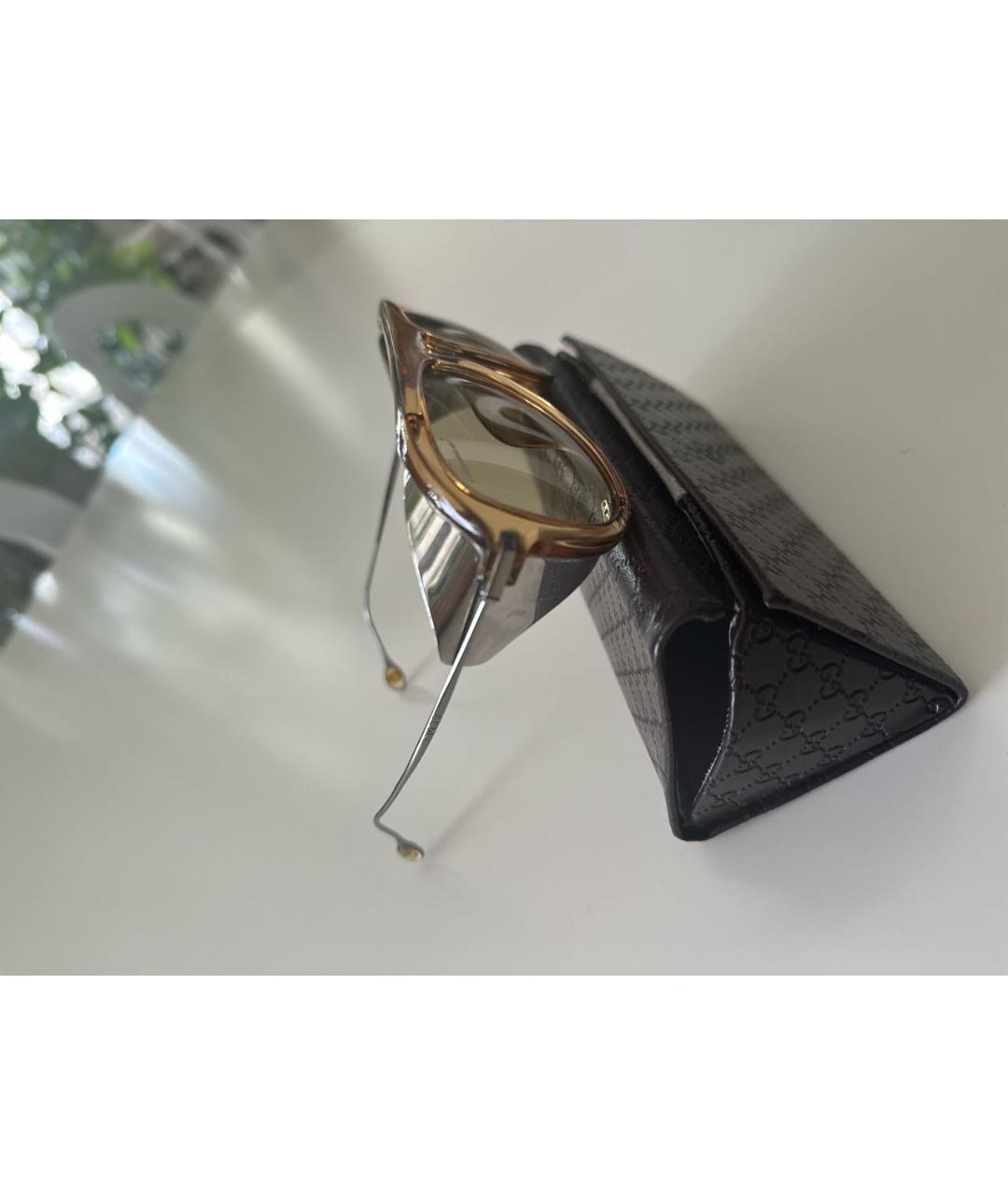 GUCCI Бежевые металлические солнцезащитные очки, фото 3