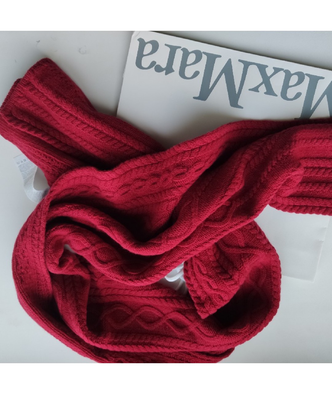 'S MAX MARA Красный шерстяной шарф, фото 6