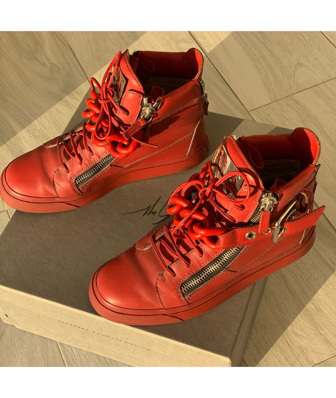 GIUSEPPE ZANOTTI DESIGN Красные кожаные кроссовки, фото 4