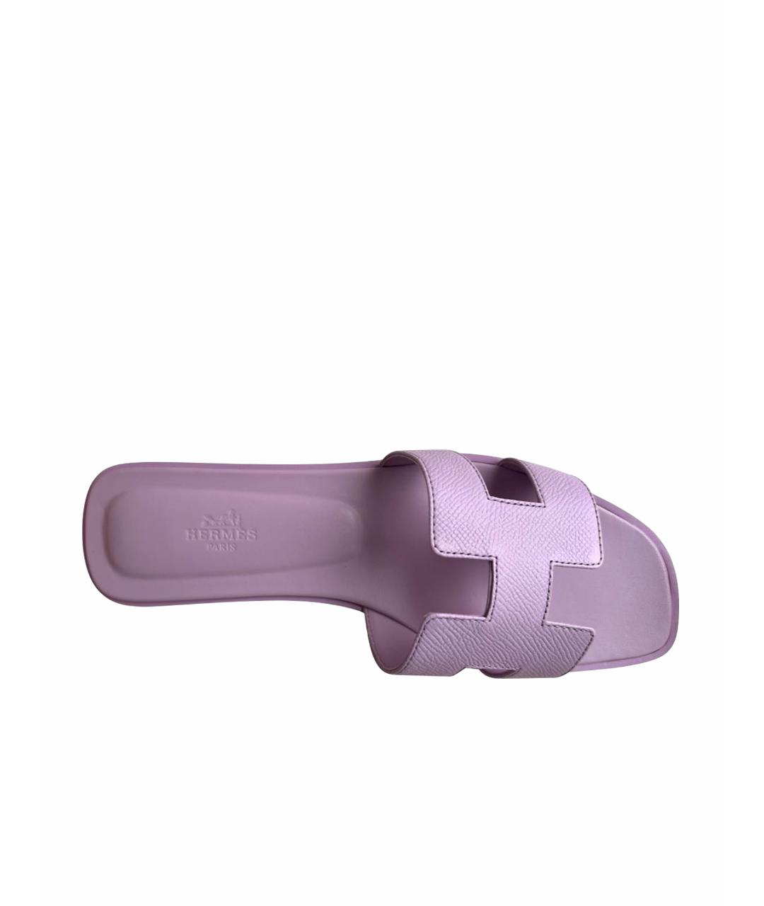 HERMES Фиолетовые кожаные шлепанцы, фото 2