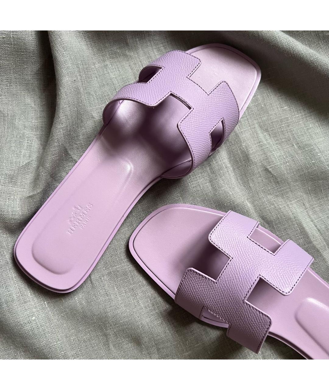 HERMES Фиолетовые кожаные шлепанцы, фото 5