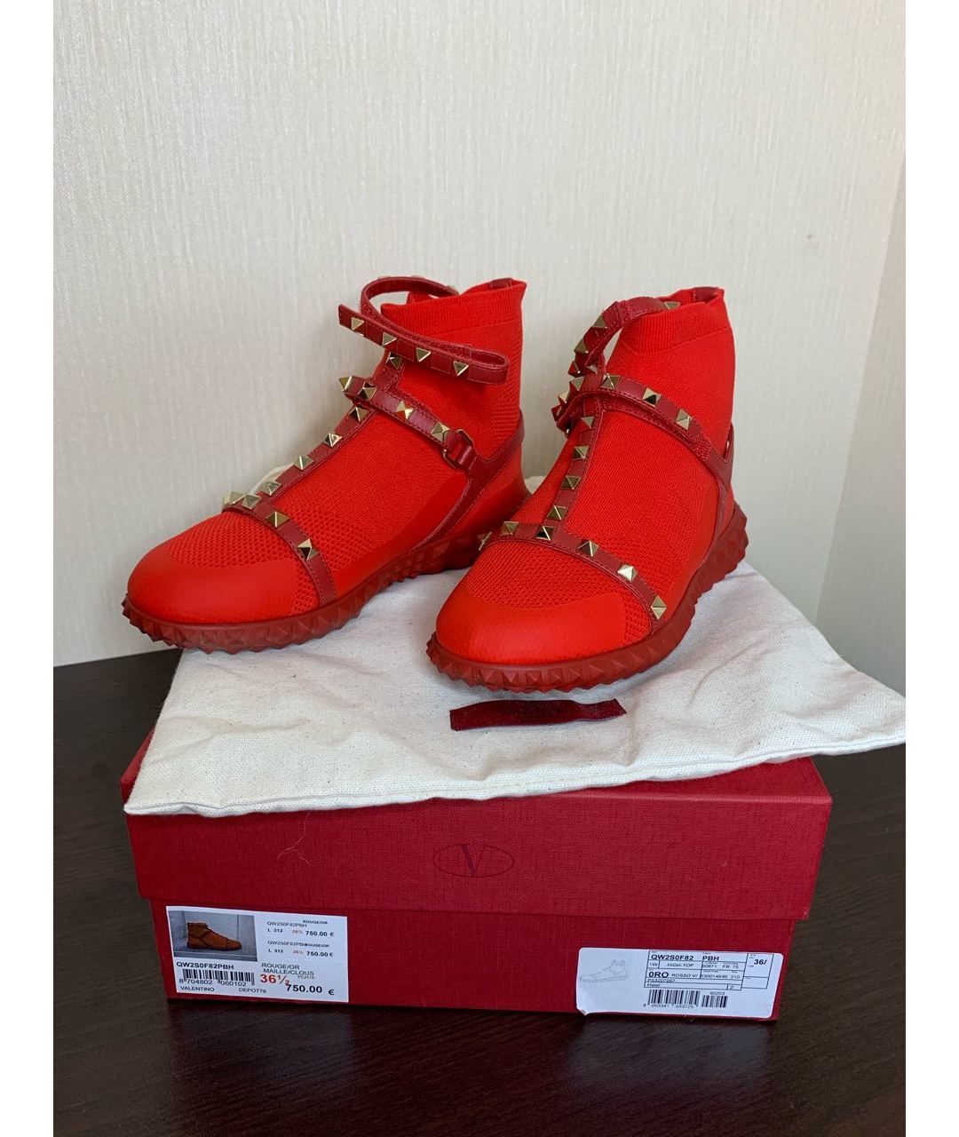 VALENTINO Красные текстильные кроссовки, фото 3