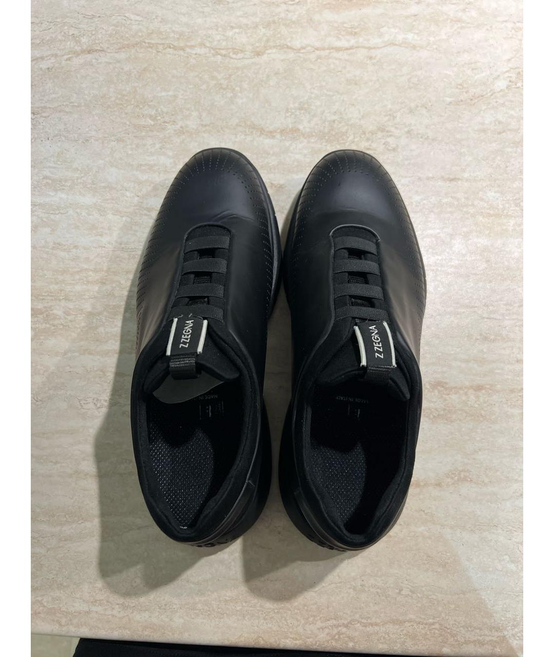 ZZEGNA Черные кожаные низкие кроссовки / кеды, фото 3
