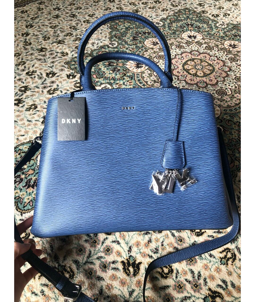 DKNY Синяя кожаная сумка тоут, фото 8