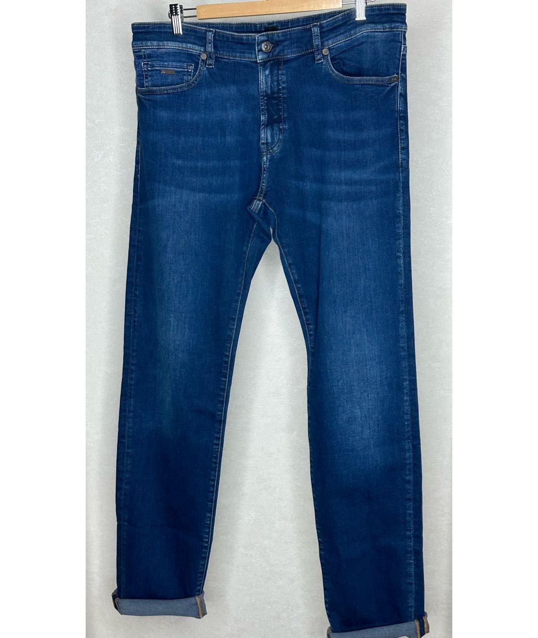 HUGO BOSS Синие хлопко-полиэстеровые прямые джинсы, фото 7