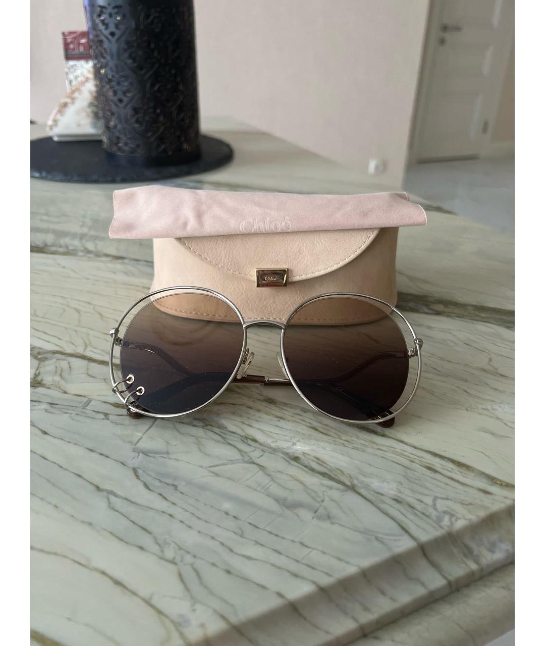 CHLOE Коричневые металлические солнцезащитные очки, фото 5