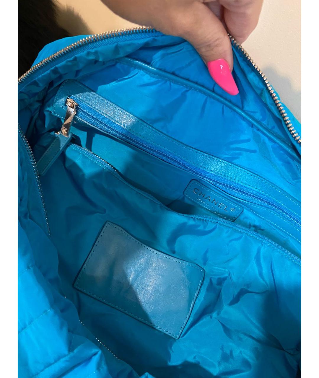 CHANEL Голубая тканевая сумка через плечо, фото 6