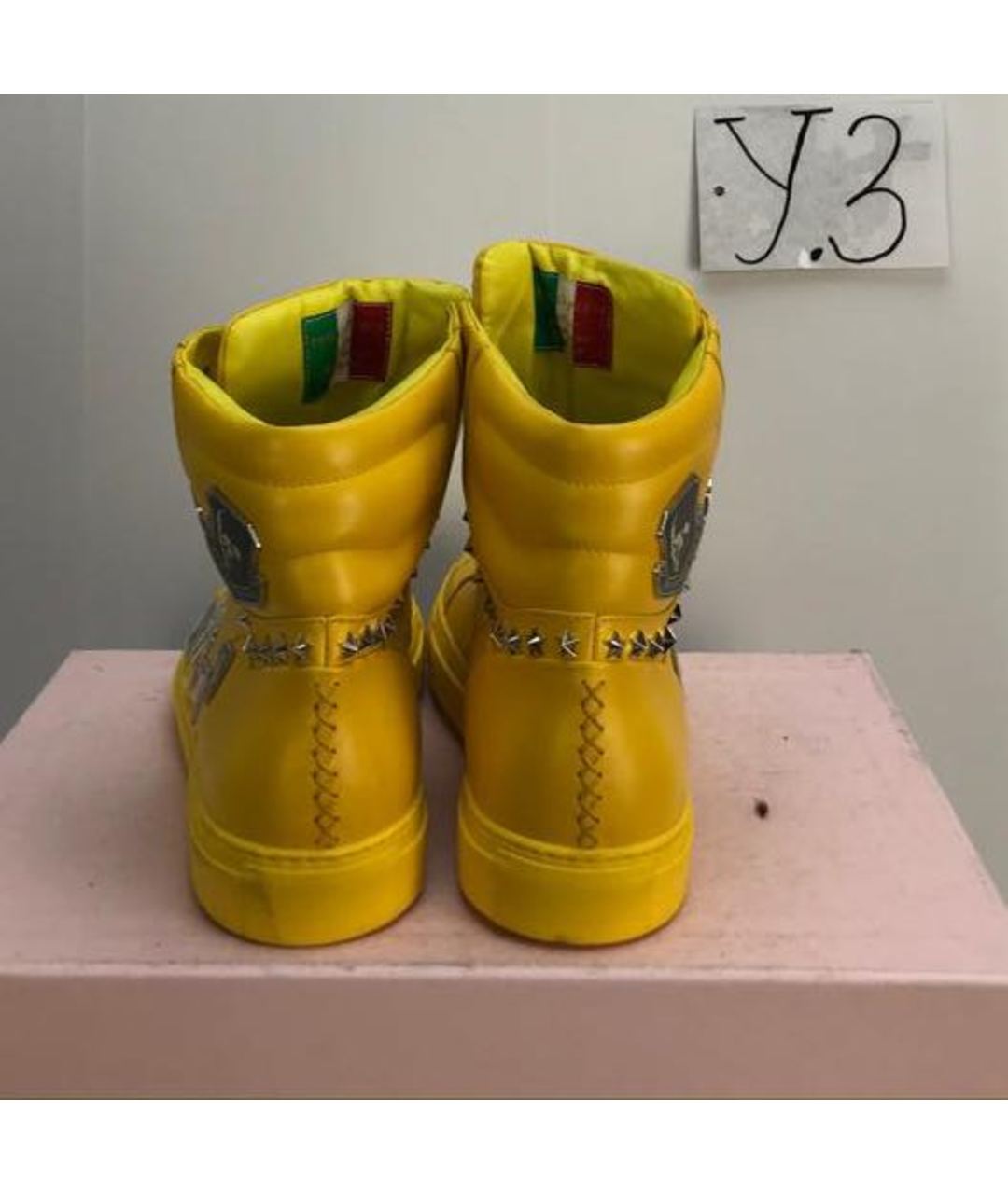 PHILIPP PLEIN Желтые кожаные высокие кроссовки / кеды, фото 3