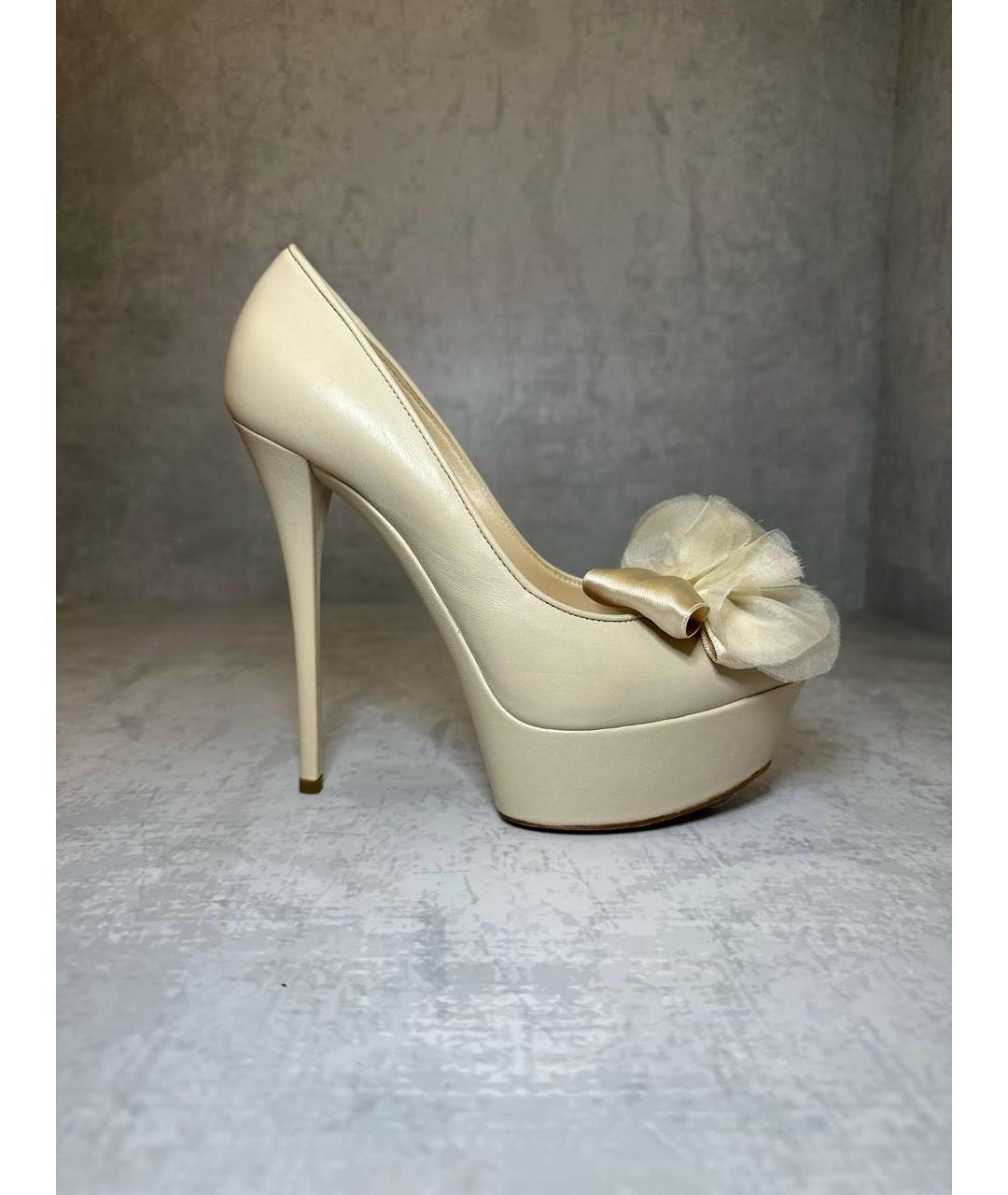 CASADEI Бежевые кожаные свадебные туфли на высоком каблуке, фото 5