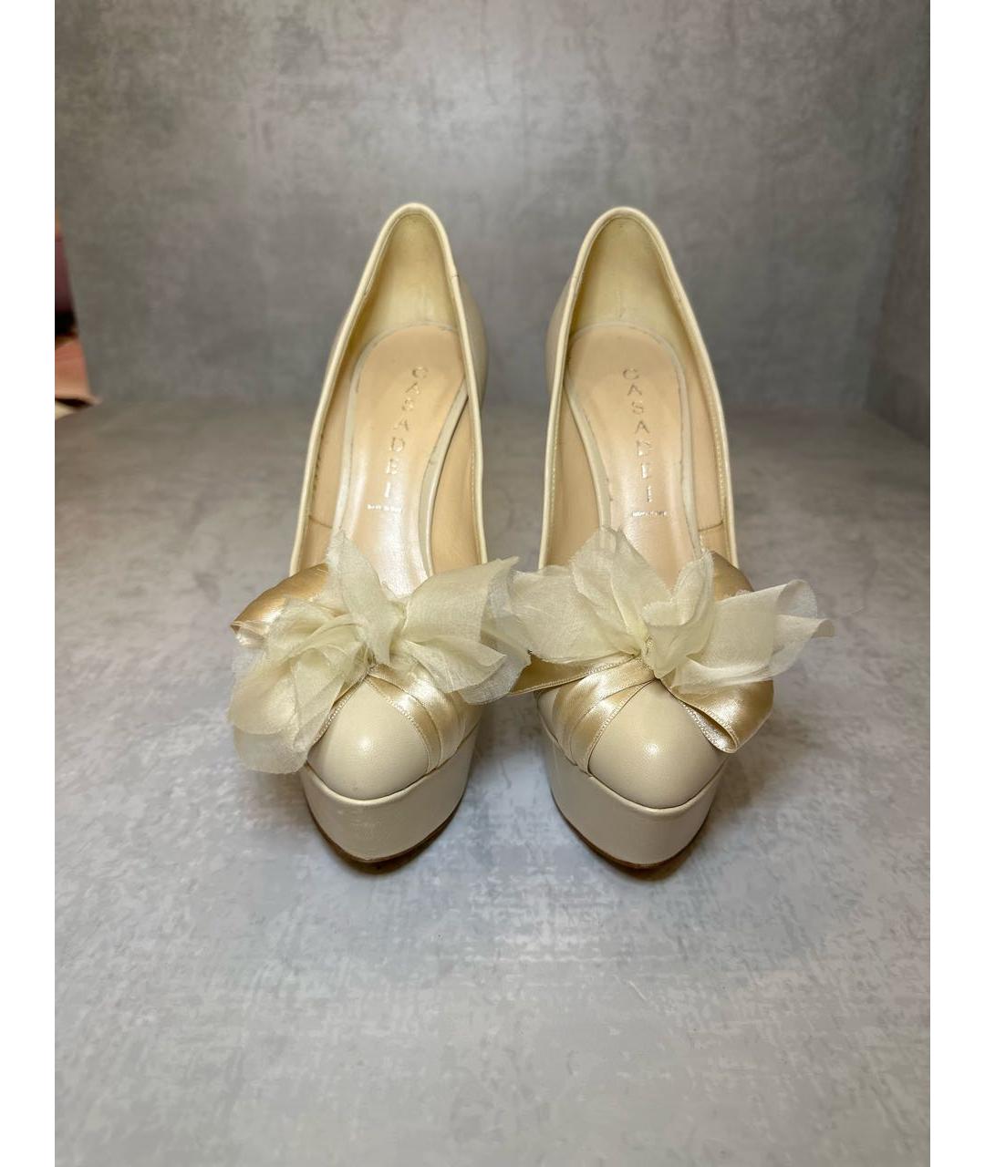 CASADEI Бежевые кожаные свадебные туфли на высоком каблуке, фото 2