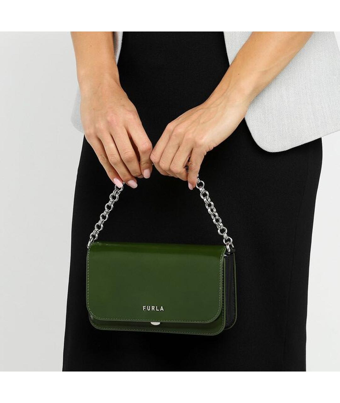 FURLA Зеленая сумка через плечо из лакированной кожи, фото 4