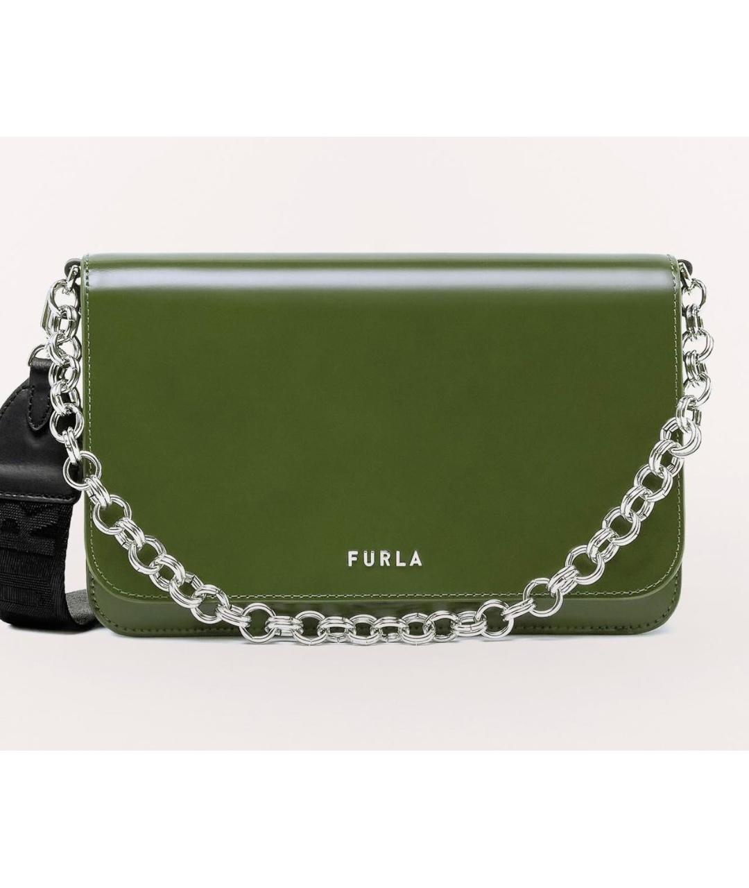 FURLA Зеленая сумка через плечо из лакированной кожи, фото 5