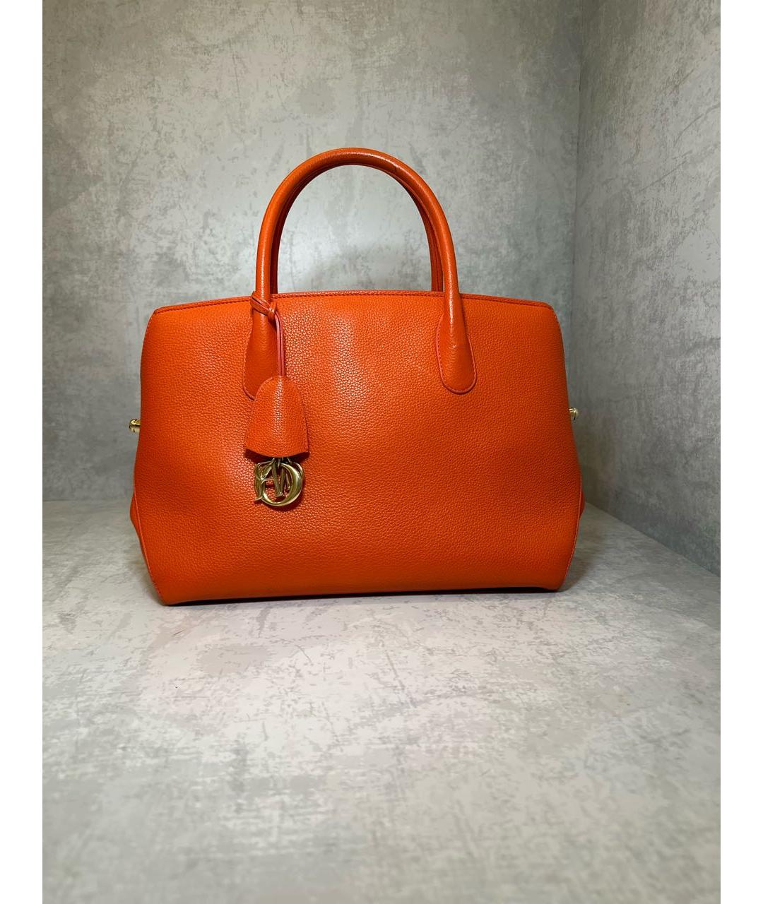 CHRISTIAN DIOR Оранжевая кожаная сумка с короткими ручками, фото 6