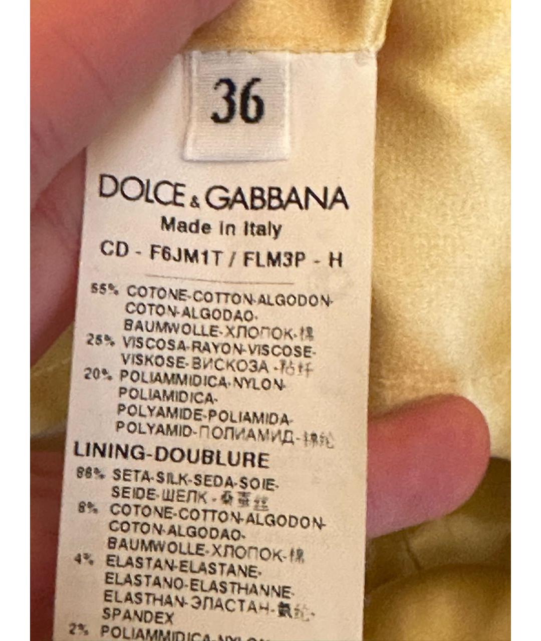 DOLCE&GABBANA Желтое хлопковое платье, фото 5