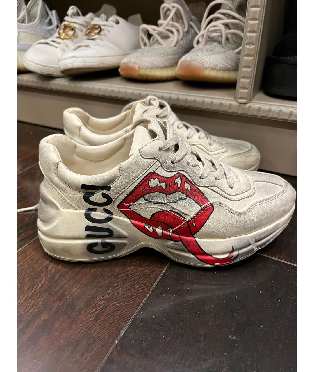 GUCCI Бежевые кожаные кроссовки, фото 4