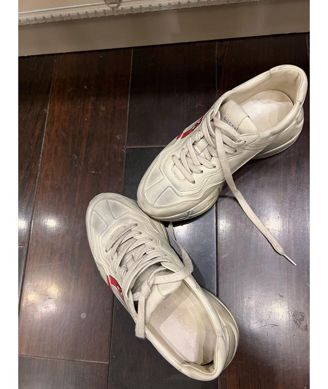 GUCCI Бежевые кожаные кроссовки, фото 3