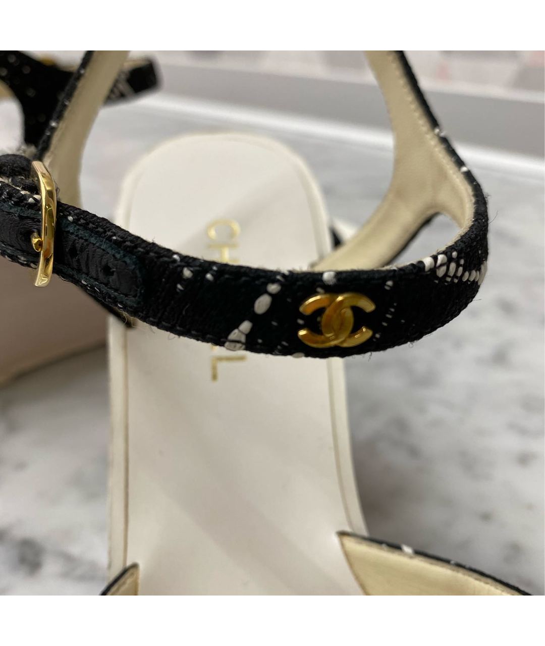 CHANEL PRE-OWNED Мульти текстильные босоножки, фото 4