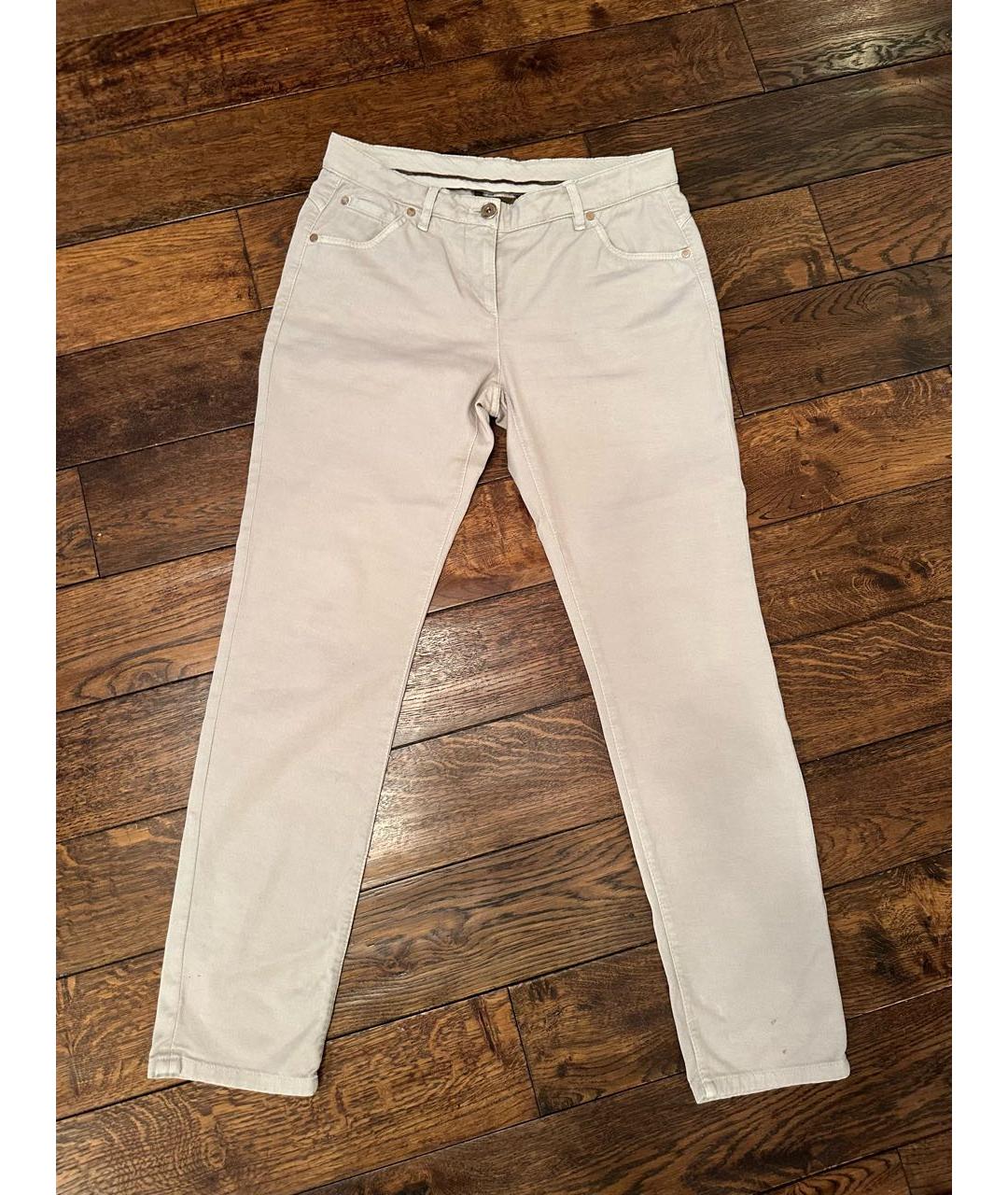 BRUNELLO CUCINELLI Бежевые хлопко-эластановые прямые джинсы, фото 8