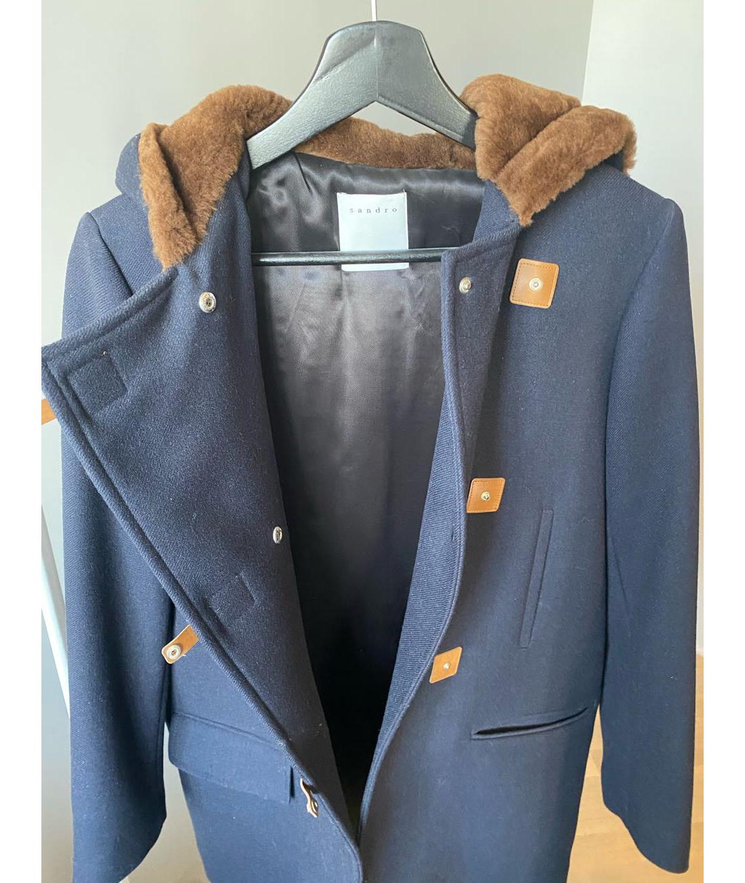 SANDRO Синее шерстяное пальто, фото 4