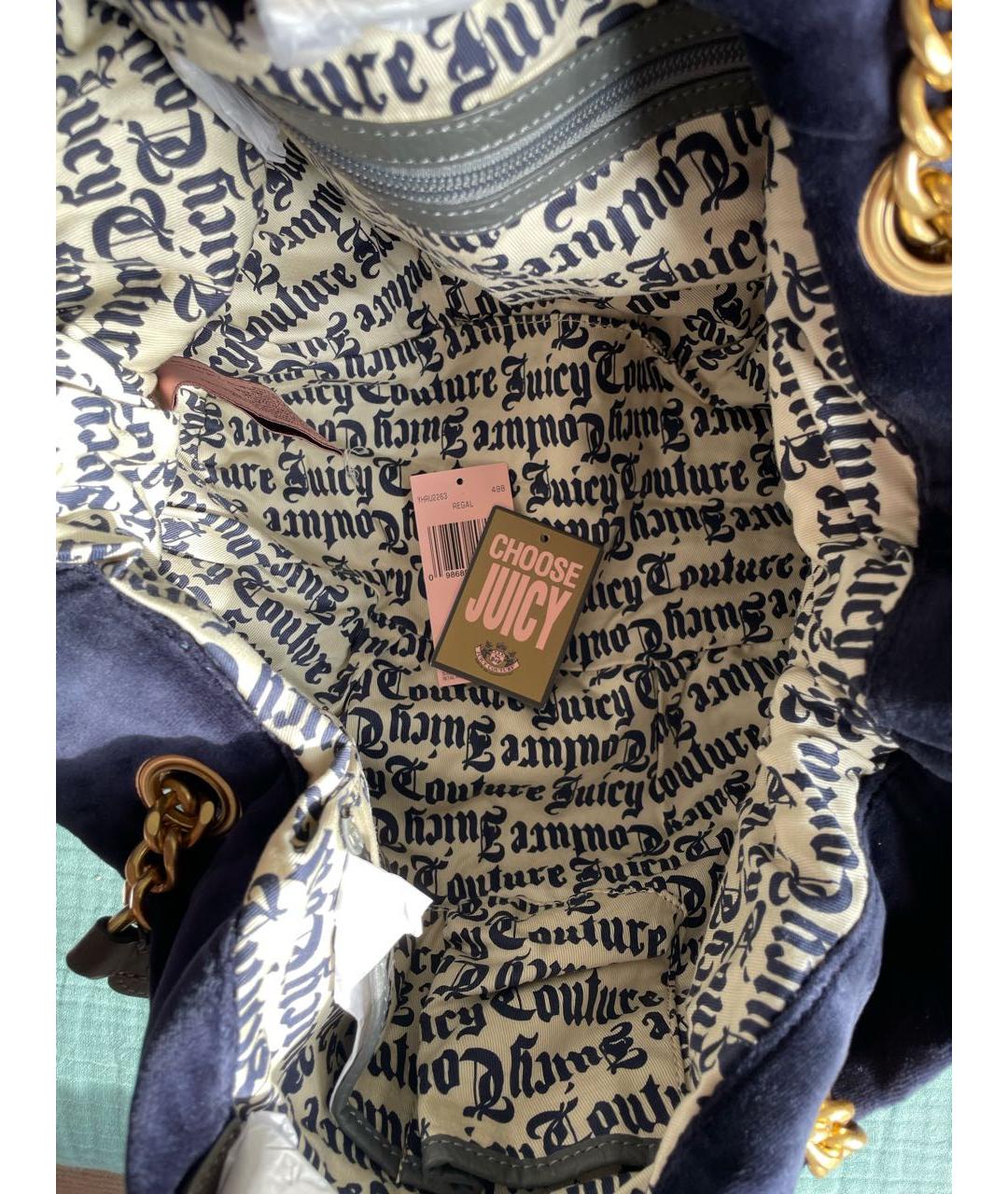 JUICY COUTURE Темно-синяя бархатная сумка тоут, фото 5