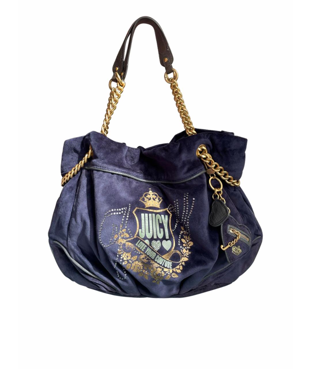 JUICY COUTURE Темно-синяя бархатная сумка тоут, фото 1
