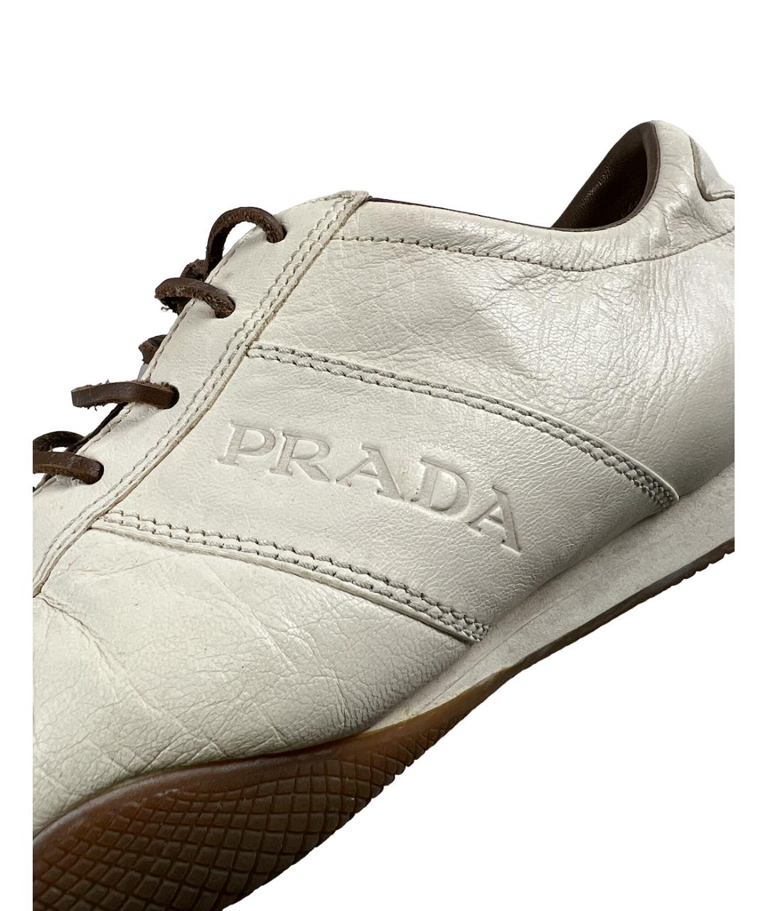 PRADA Бежевые кожаные низкие кроссовки / кеды, фото 8
