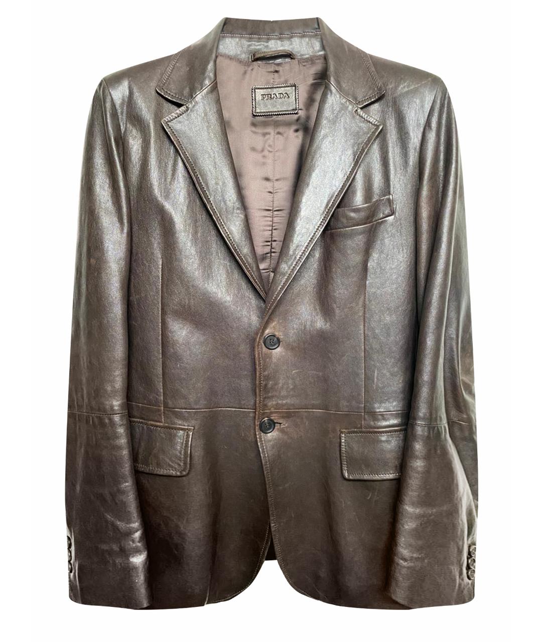 PRADA Коричневый кожаный пиджак, фото 1