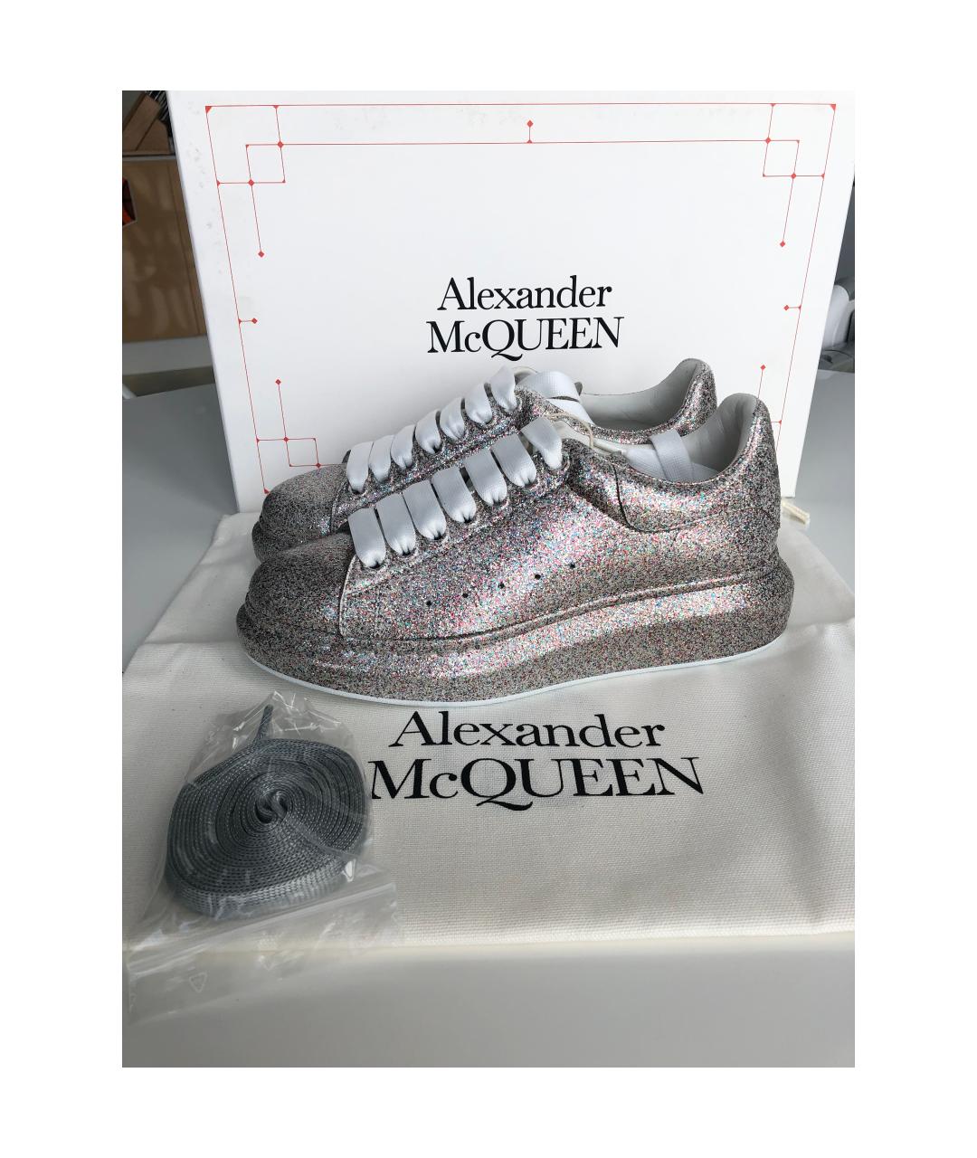 ALEXANDER MCQUEEN Серебряные кожаные кроссовки, фото 8