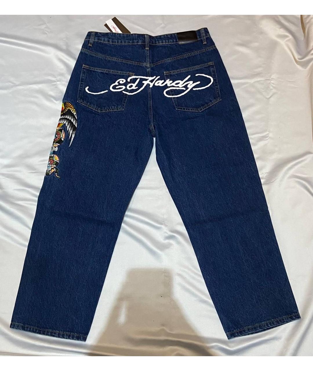 ED HARDY Темно-синие хлопковые прямые джинсы, фото 2