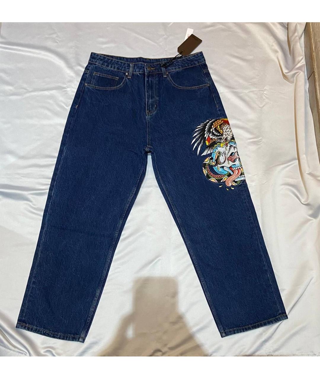 ED HARDY Темно-синие хлопковые прямые джинсы, фото 3