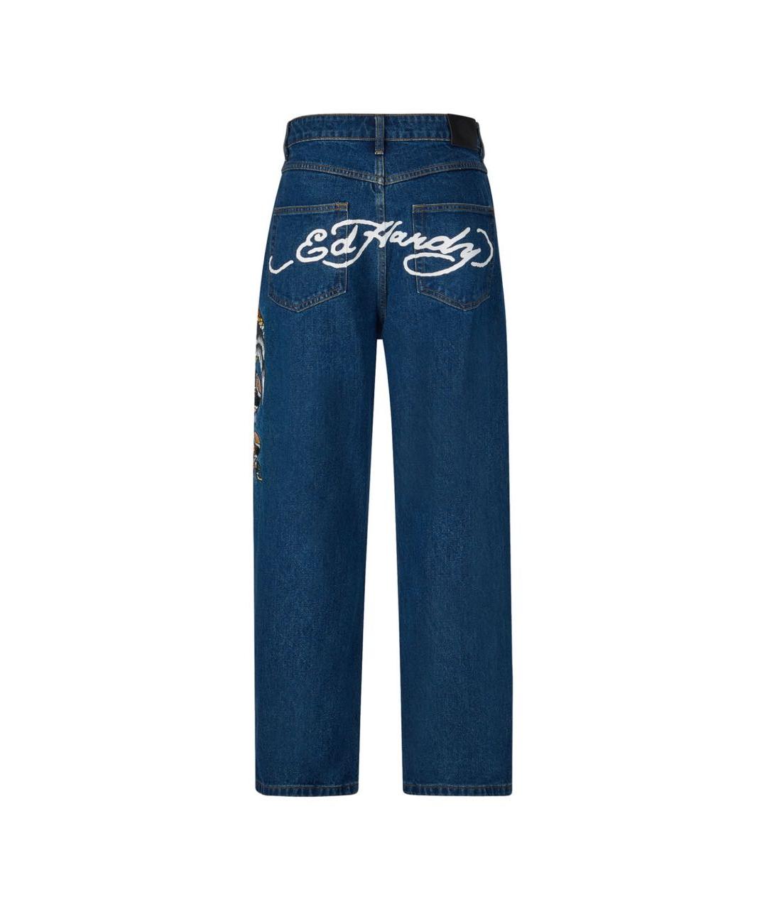 ED HARDY Темно-синие хлопковые прямые джинсы, фото 5